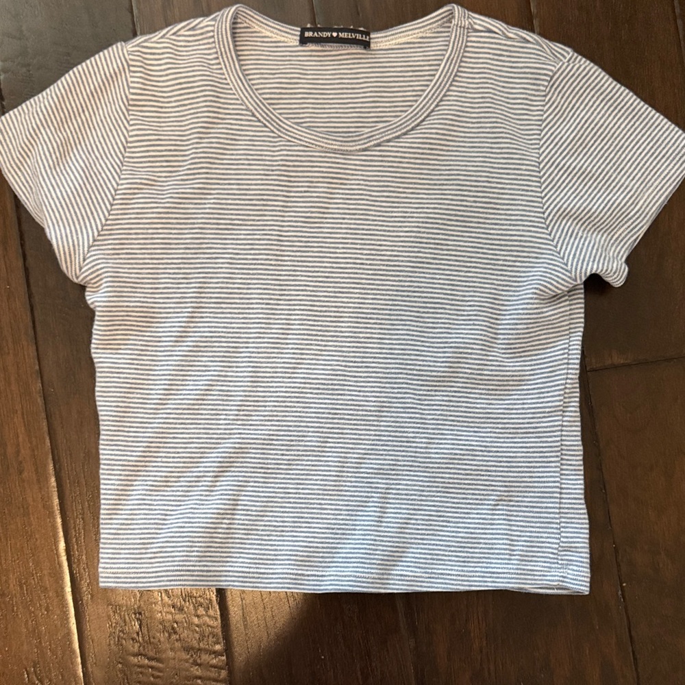 Brandy Melville blue and White Striped Tee